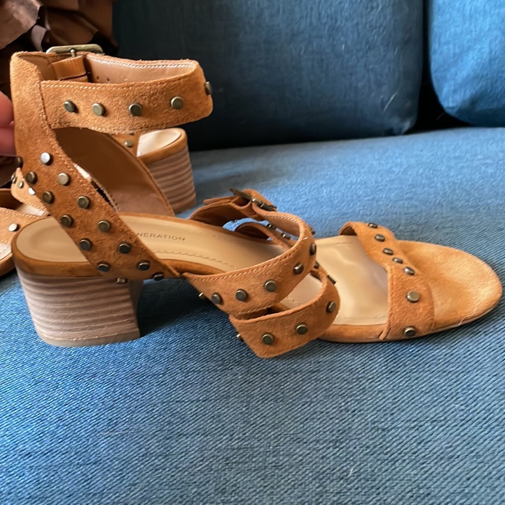 BCBGeneration Bradee Sueded and Studded Leather Heel Sandal